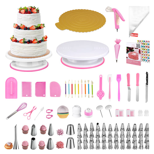 Uarter Cake Decorating Supplies Kit, 290pcs Cake Decorating Supplies for Beginners and Cake Lovers, Cake Decorating Kit with Stainless Steel Piping Tips, Scraper, Spatula, Puff Nozzles