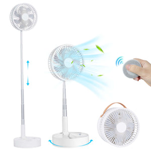 Uarter Rechargeable Fan Foldable Fan with Night Light, 7200mAh Rechargeable Floor Pedestal Standing Fan for Home, Office, Outdoor, White