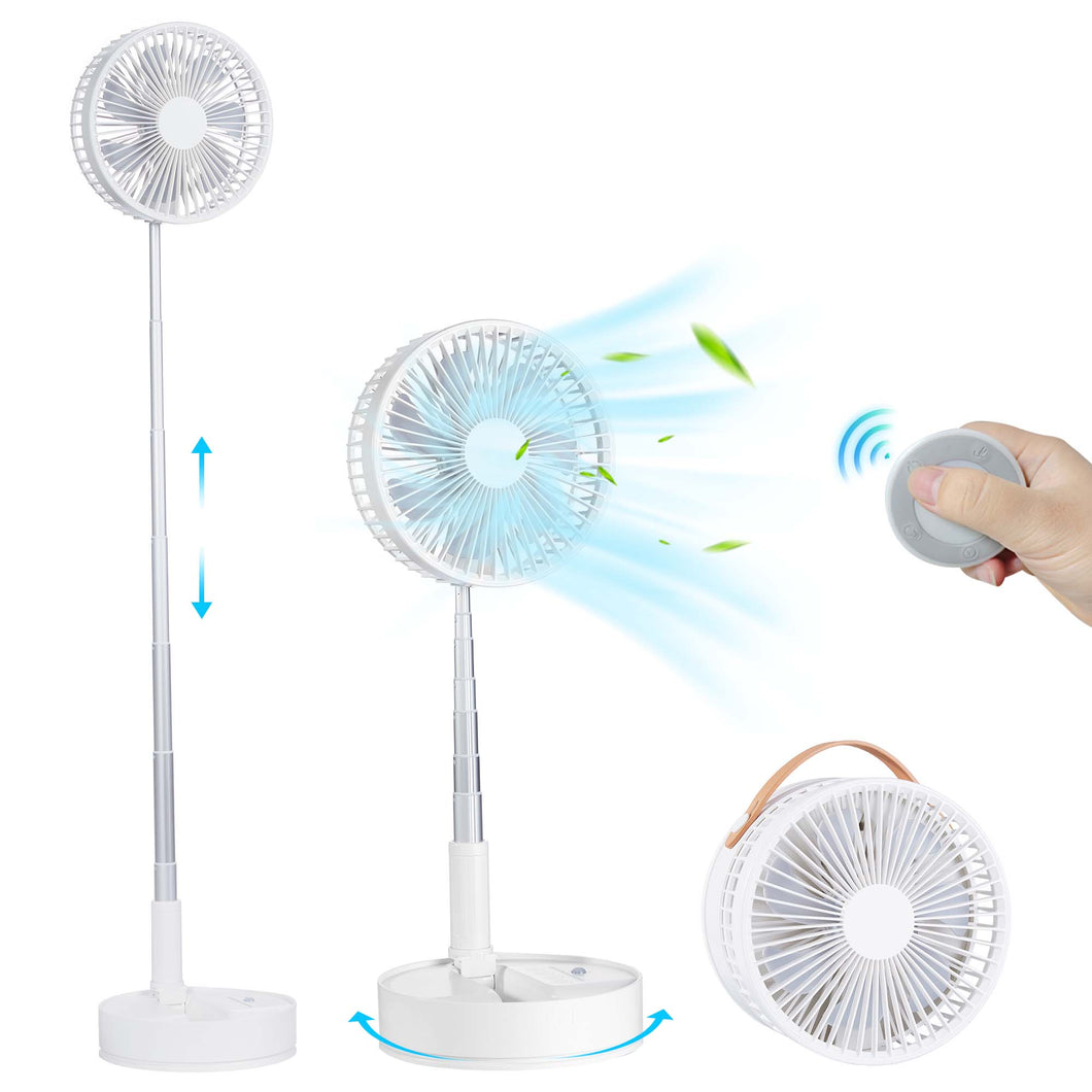 Uarter Rechargeable Fan Foldable Fan with Night Light, 7200mAh Rechargeable Floor Pedestal Standing Fan for Home, Office, Outdoor, White