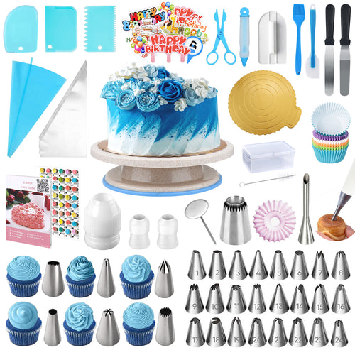 Uarter 254 Pcs Cake Decorating Supplies Cake Decorating Kit Cake Baking Set with Turntable, Stainless Steel Piping Tips, Scraper, Spatula, Baking Supplies,Decorating Tools, Baking Tools