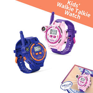 Rechargeable Watch Walkie Talkies for Kids, 7 in 1 Multifunctional Two-Way Radio Walky Talky with Flashlight, Outdoor Interphones Toys, Pink+ Blue