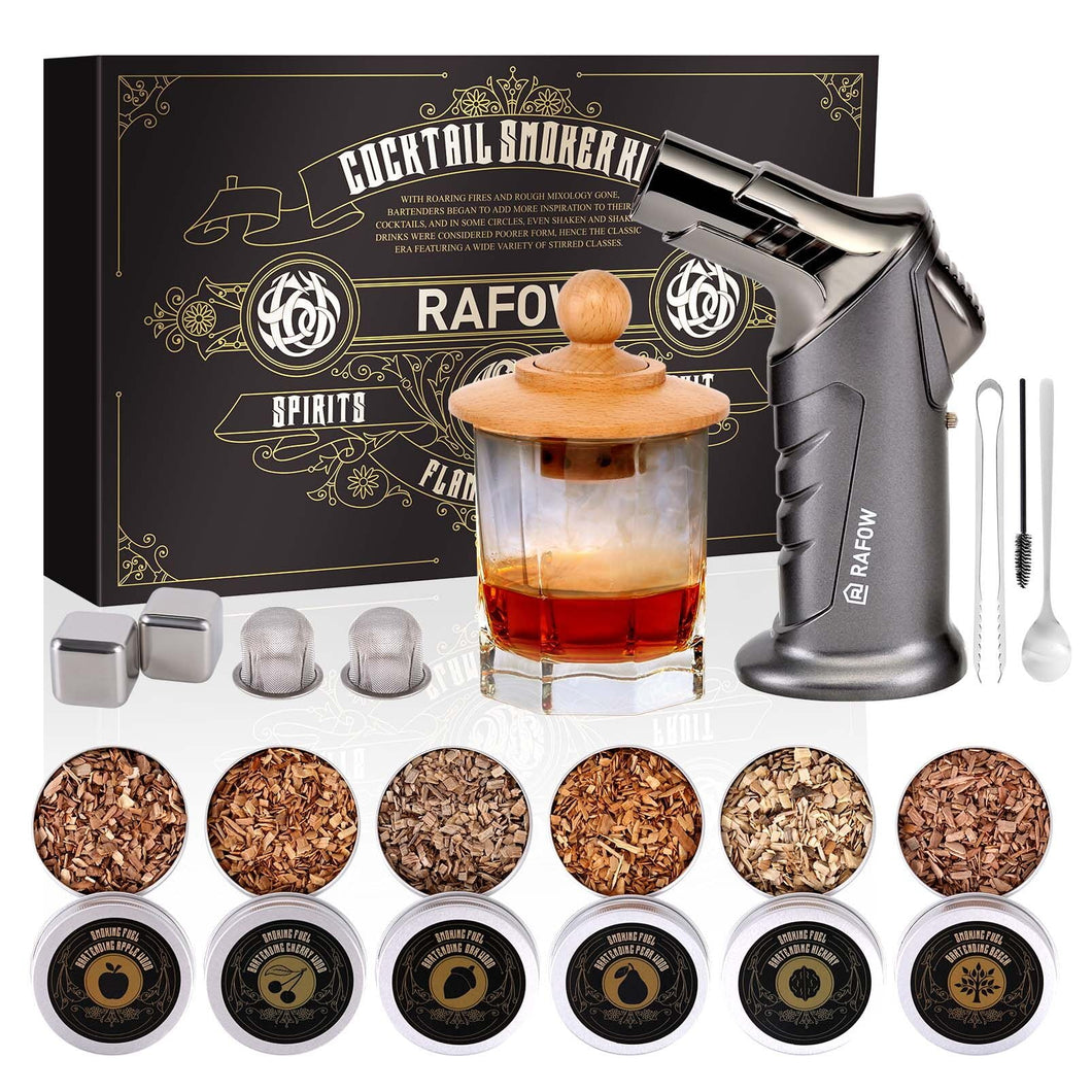 Whiskey Cocktail Smoker Kit with Torch, 6 Flavors Cocktail Smoked Wood, Old Fashioned Smoker Kit for Whiskey, Cocktail, Bourbon, Gift for Whiskey Lovers, Father, Husband, Men, Without Butane