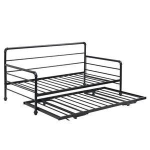 Twin Size Daybed Frames  with Adjustable Trundle Loft Bed Twin,Pop-up Trundle for Family Bedroom,Office,Black
