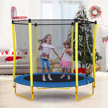 Load image into Gallery viewer, 5.5FT Jumping Trampoline for Kids - 65&quot; trampoline Indoor &amp; Outdoor Mini Toddler Round Trampoline Combo with Enclosure, Basketball Hoop and Ball